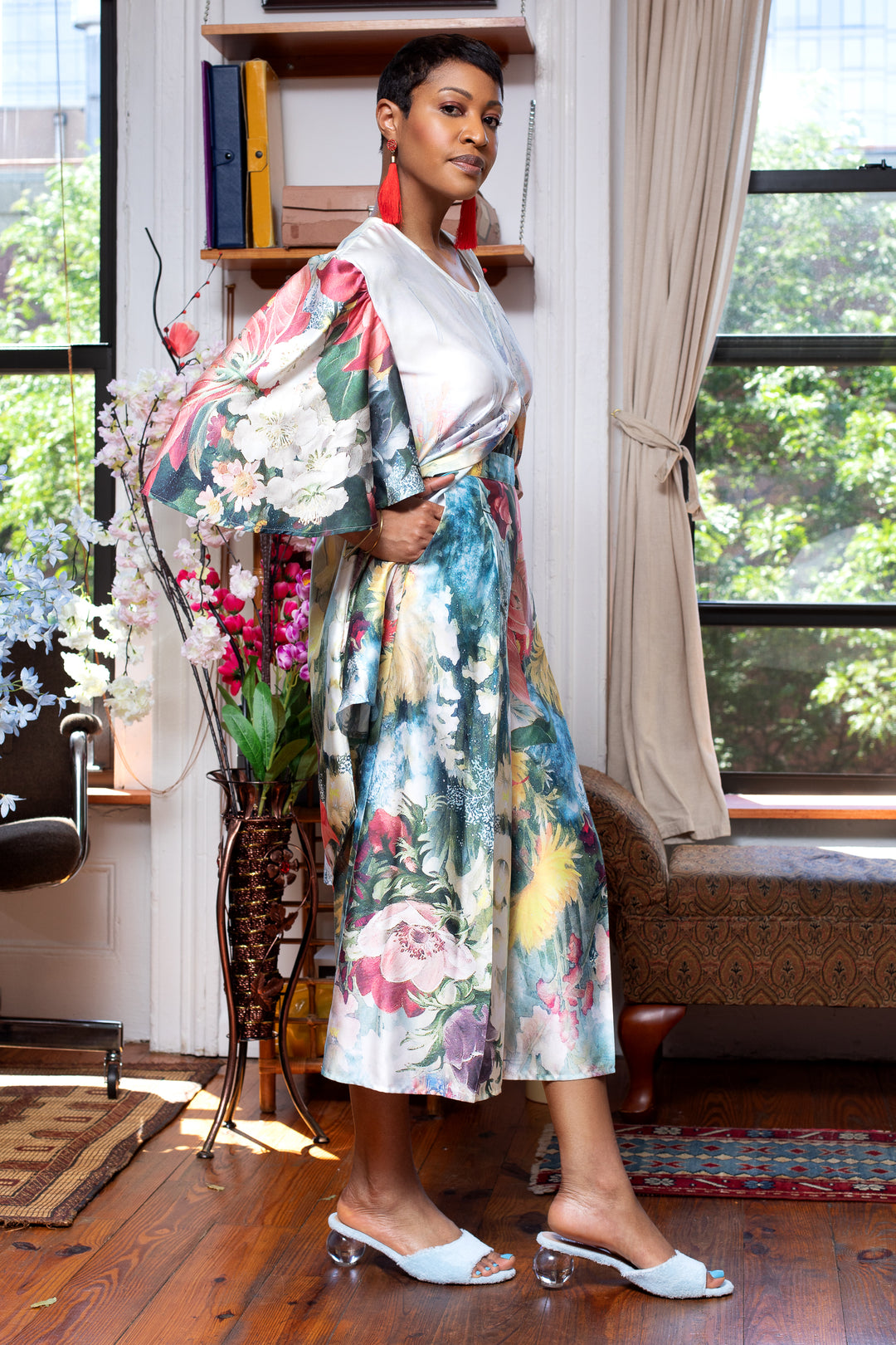 Magnolia Floral Print Paperbag Waist Pant - right view