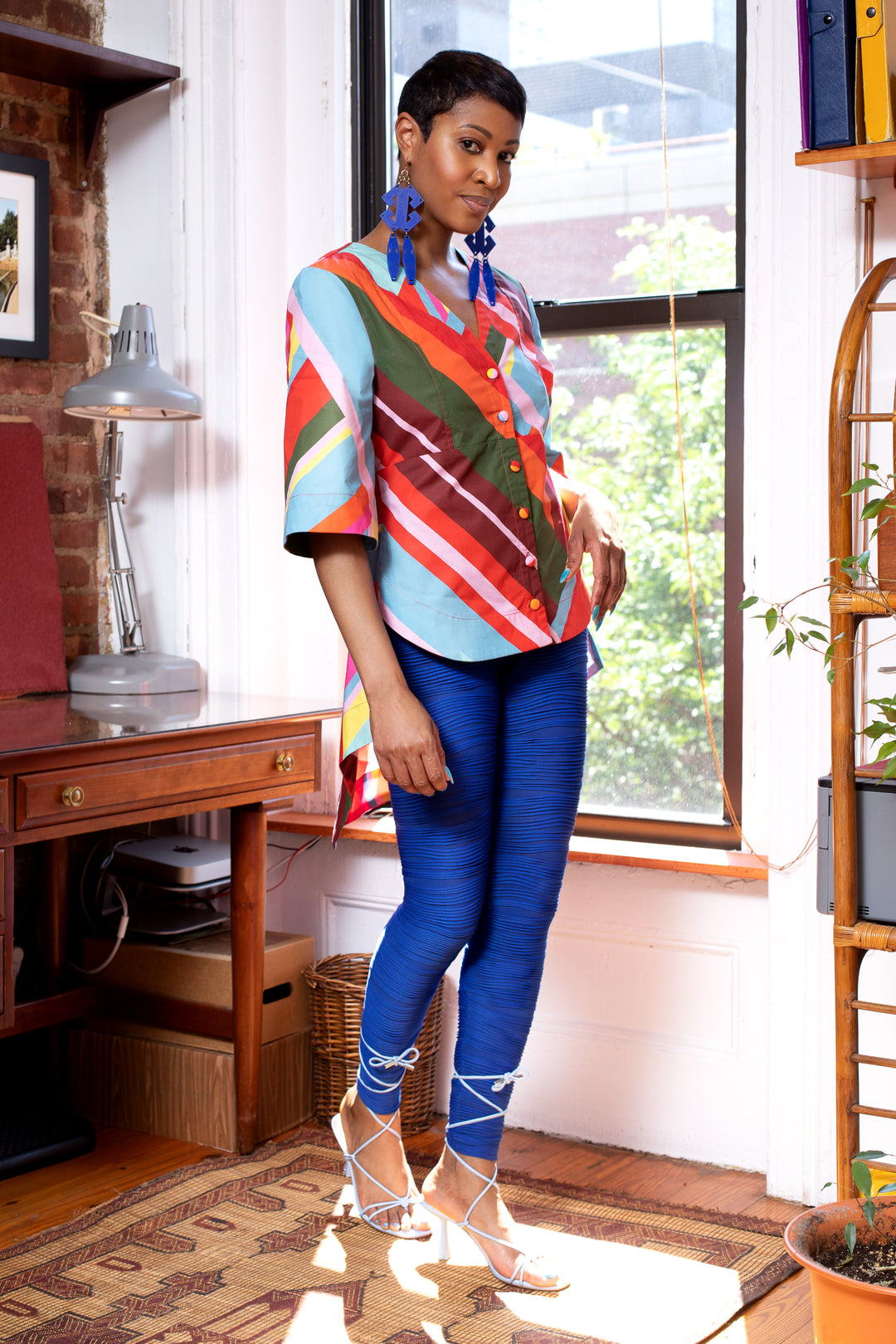 Paradise Geometric Print Handkerchief Hem Top - right view view