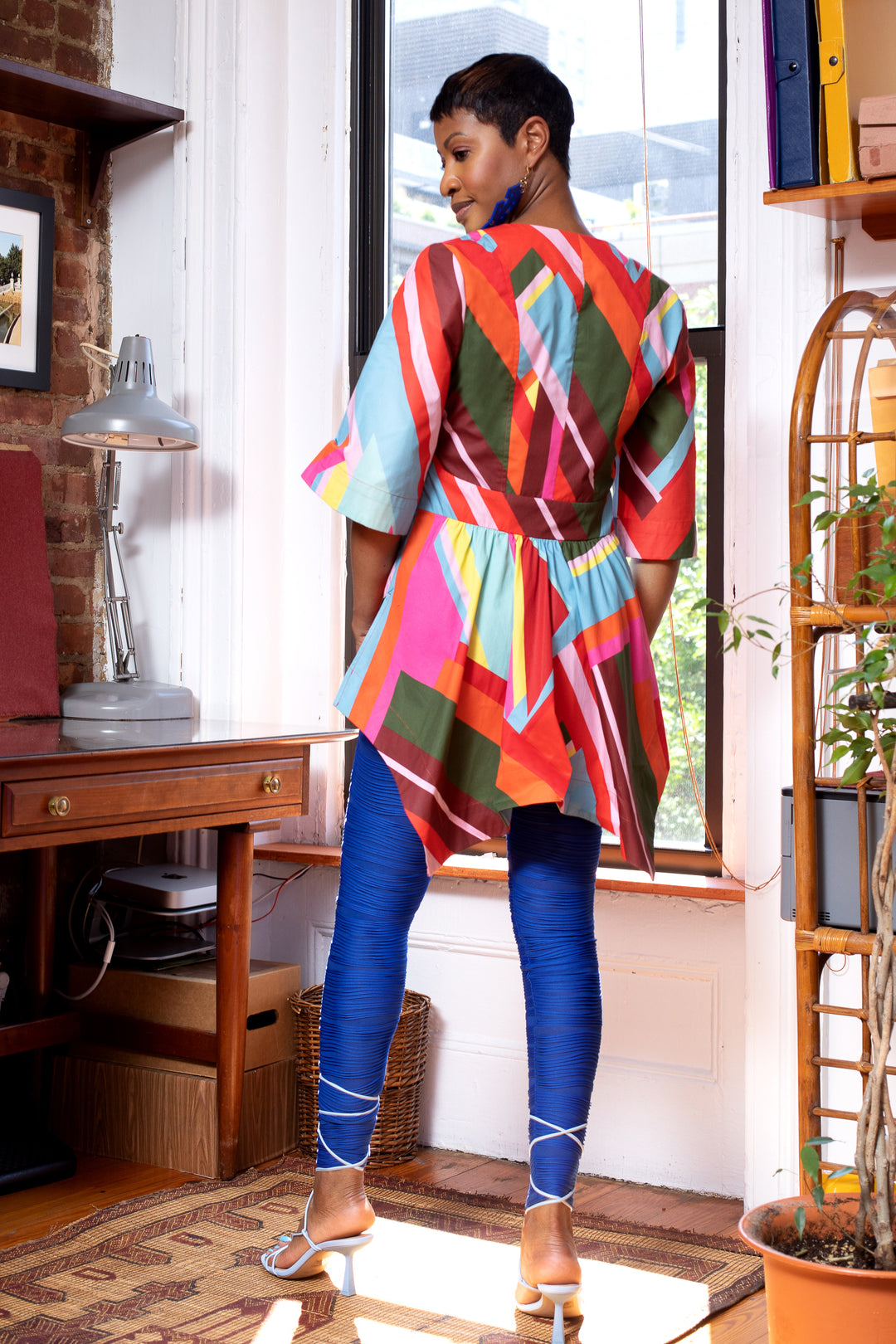 Paradise Geometric Print Handkerchief Hem Top - back view