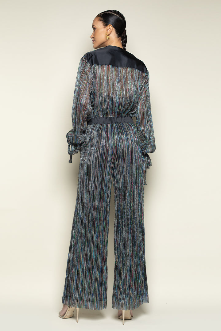 Rainbow Shimmer Pleated Wide Leg Tuxedo Pant - back view 2