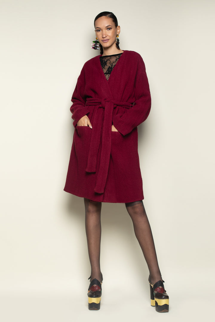 Wine Cable Knit Big Pocket Painter&