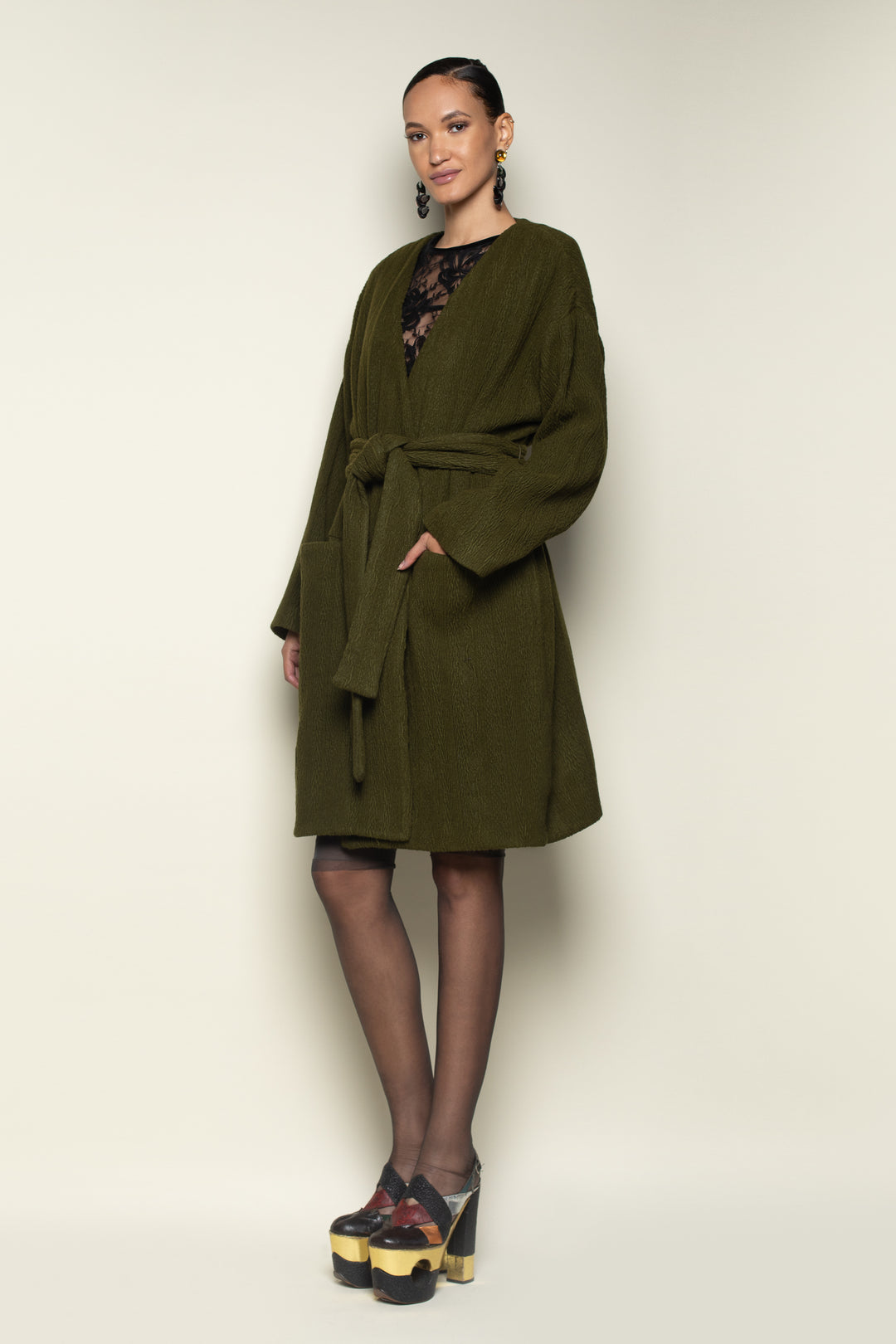  Olive Cable Knit Big Pocket Painter&