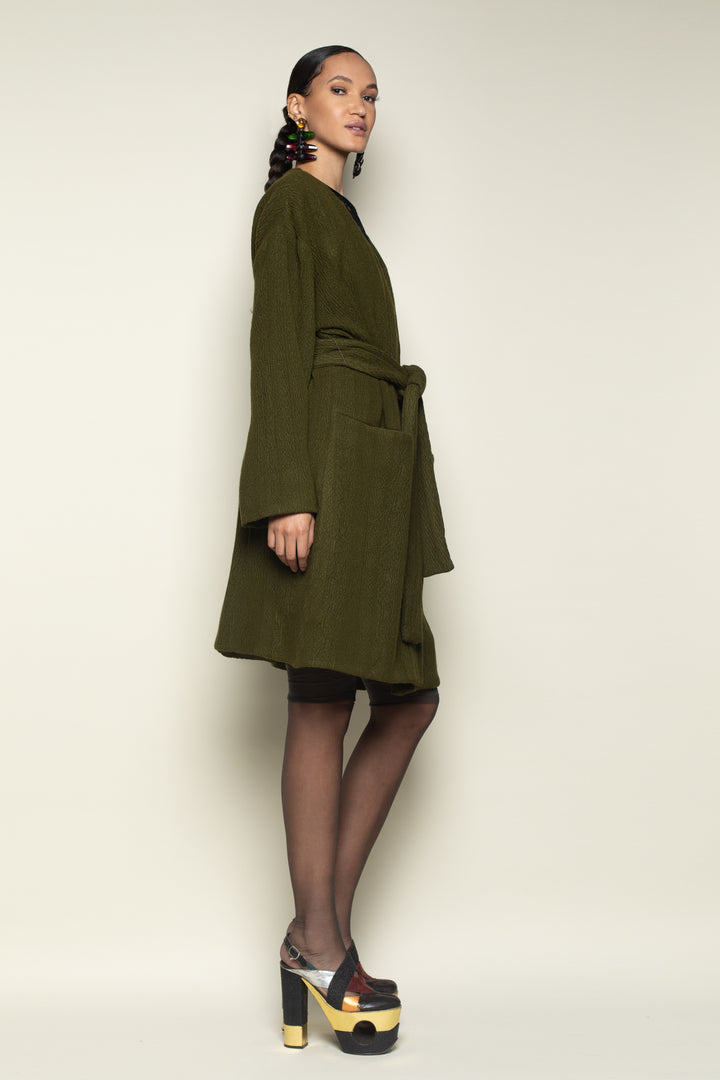  Olive Cable Knit Big Pocket Painter&