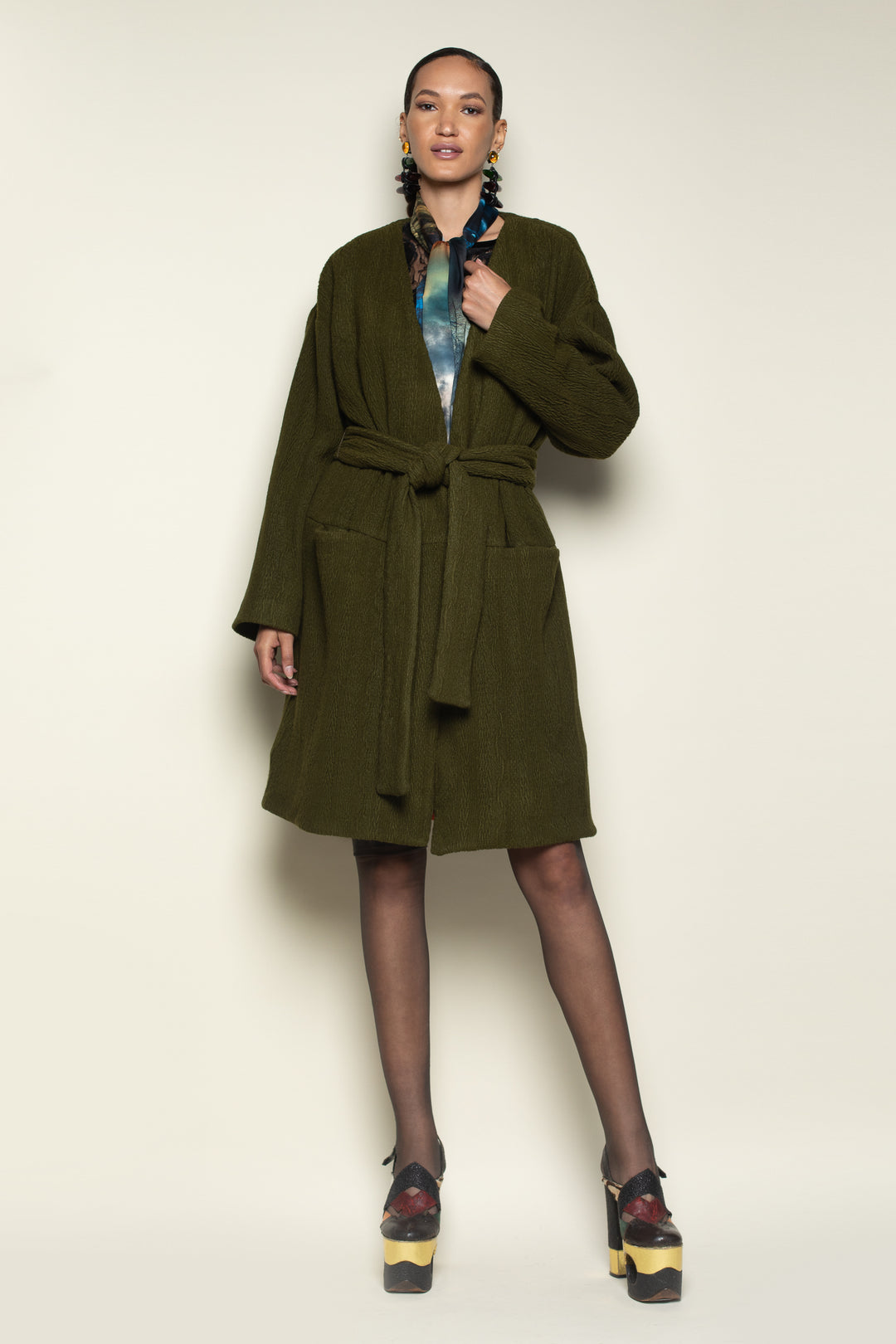  Olive Cable Knit Big Pocket Painter&
