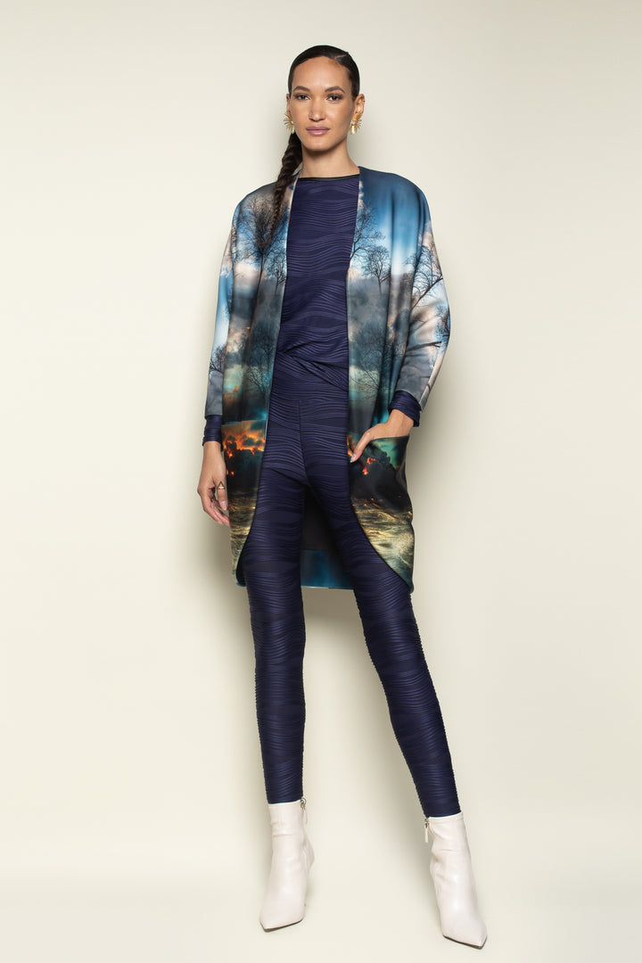 Chaos Print Big Pocket Neoprene Kimono - front view