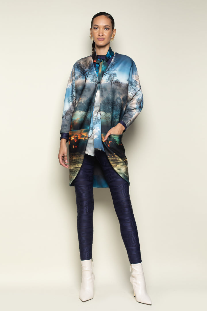 Chaos Print Big Pocket Neoprene Kimono - front view 7