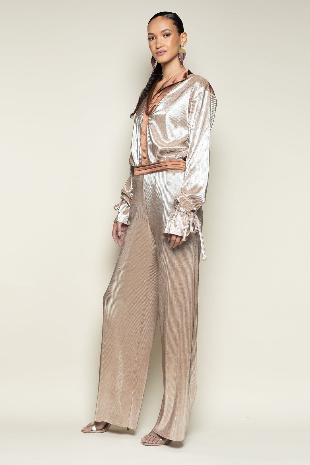 Rose Gold Pleated Wide Leg Tuxedo Pant - right view 