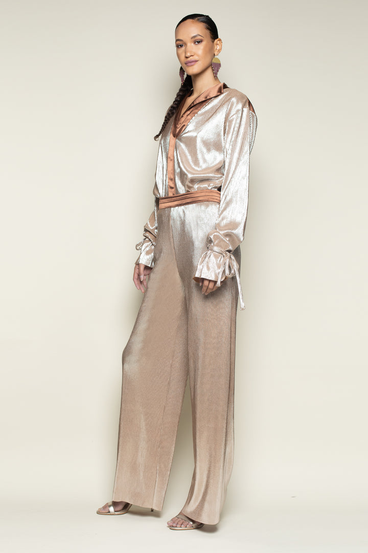 Rose Gold Pleated Wide Leg Tuxedo Pant - right view 