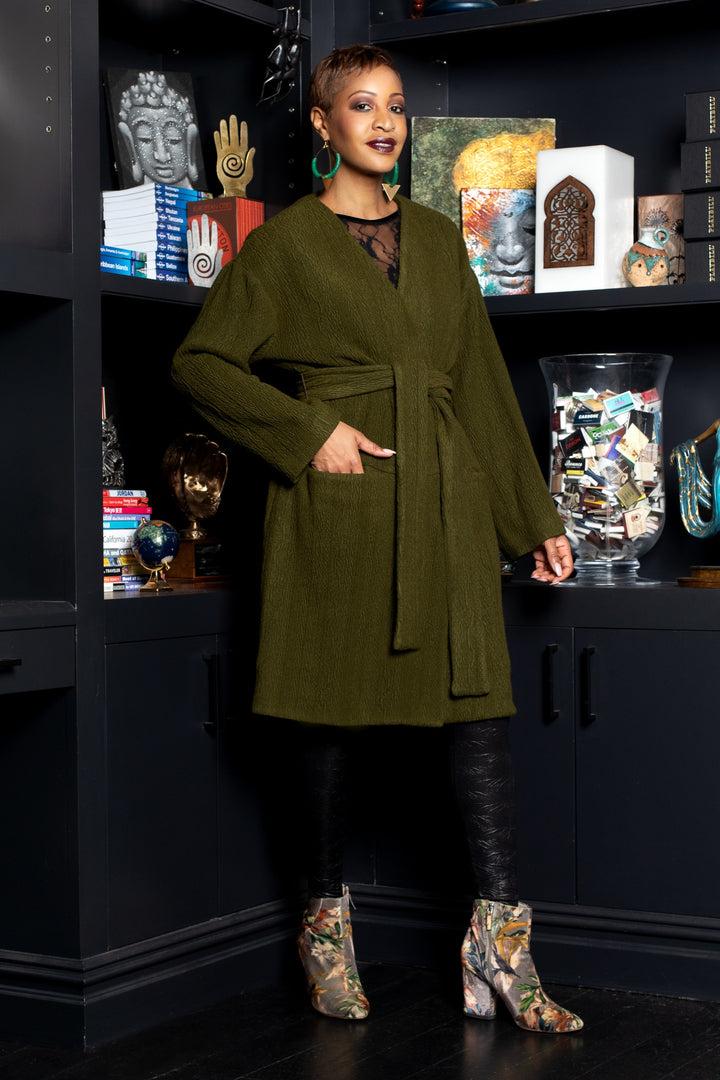  Olive Cable Knit Big Pocket Painter&