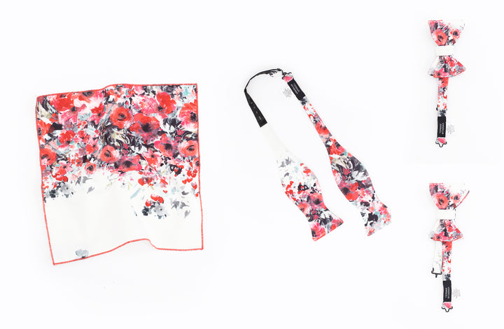 Ivory Ursula Floral Print Neoprene Pocket Square all types view