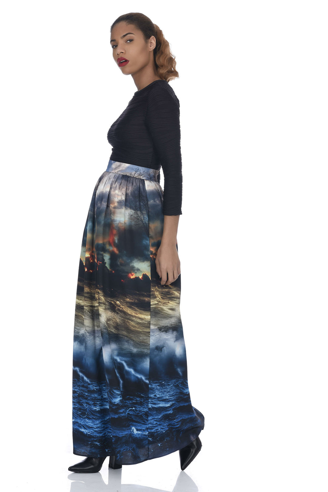 MADE TO ORDER: Chaos Print Maxi Full Length Skirt - left view 2