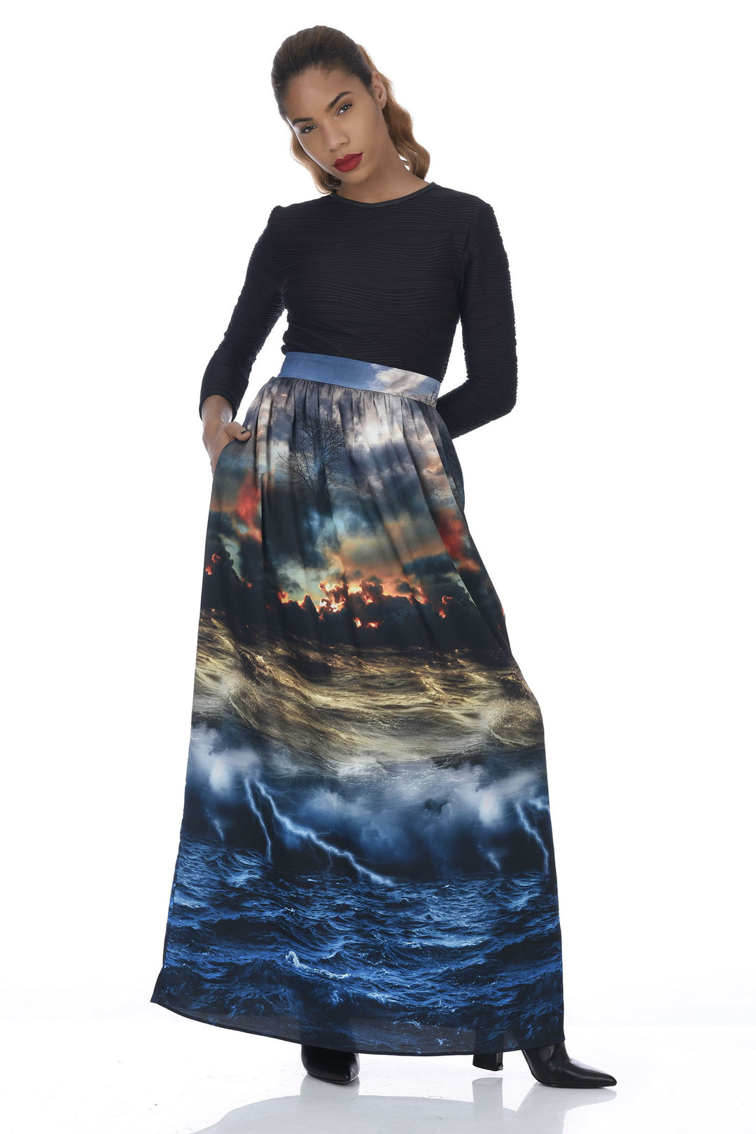 MADE TO ORDER: Chaos Print Maxi Full Length Skirt - front view 3