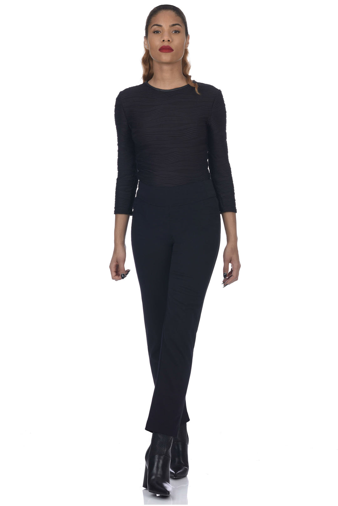 Navy Gabardine Banded Waist Tuxedo Slim Pant - front view 1