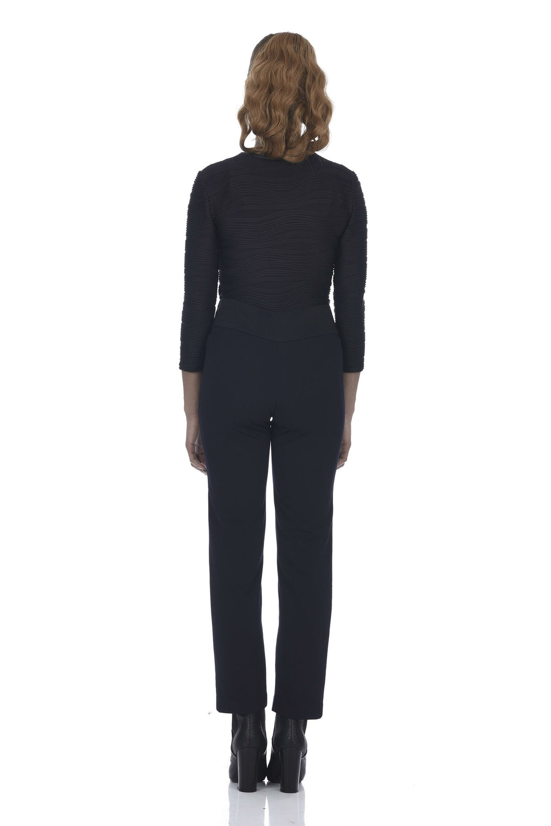 Navy Gabardine Banded Waist Tuxedo Slim Pant - back view