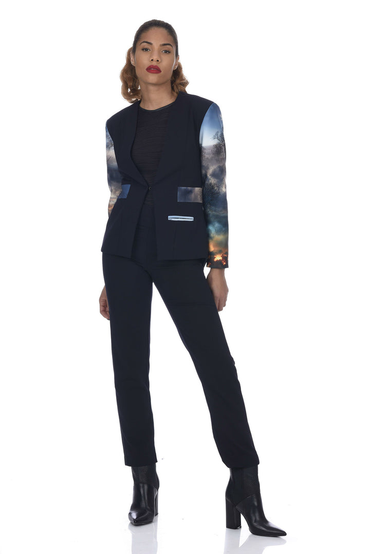 Chaos Print Neoprene Tuxedo Jacket - front view 4