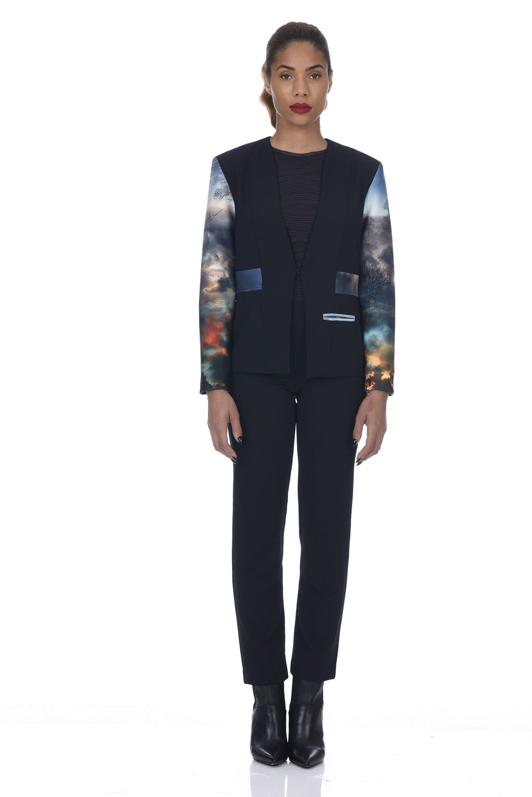 Chaos Print Neoprene Tuxedo Jacket - front view 3